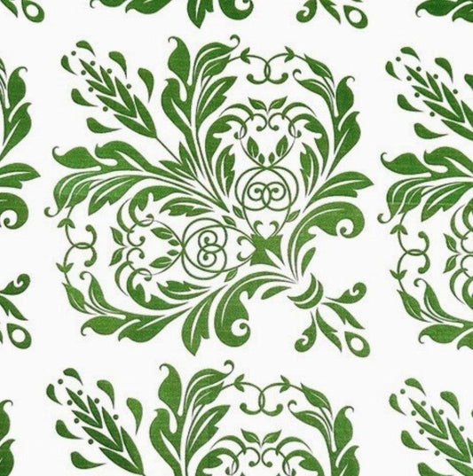 Italian Cotton, Damask, White with Green