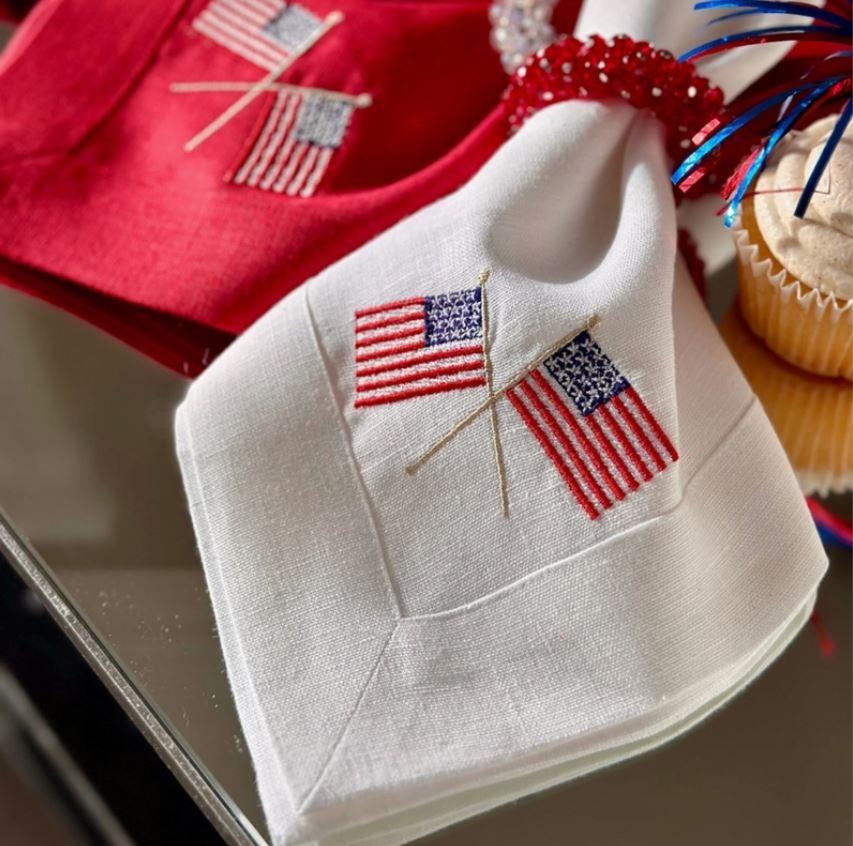 American Flags Large Napkin, White