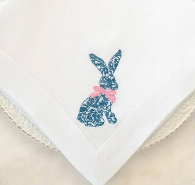 Napkin Large, Toile Bunny, White (Blue/Pink)