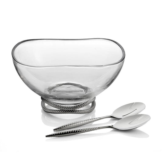 Glass Salad Bowl With Servers