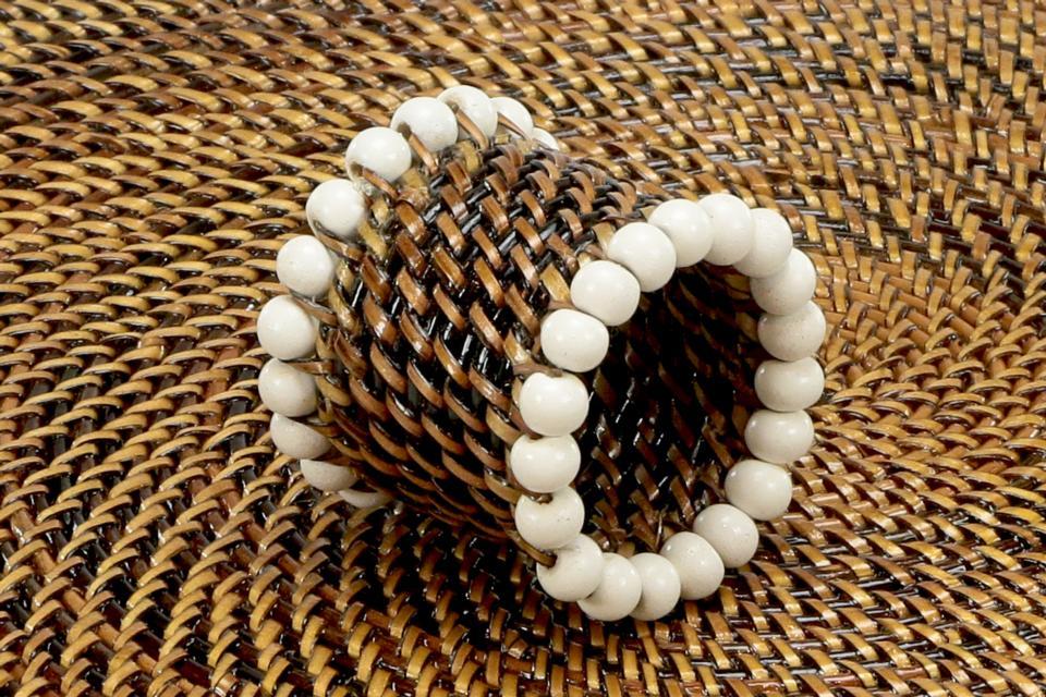 Beaded Napkin Ring White Set of 4 pcs