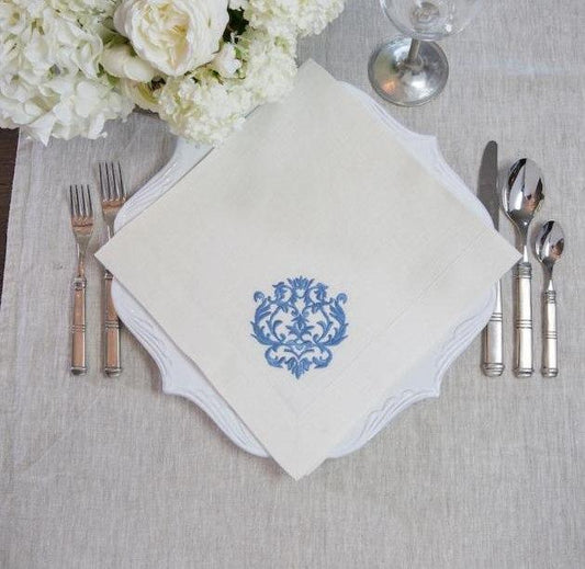 Damask, Cream/French Blue