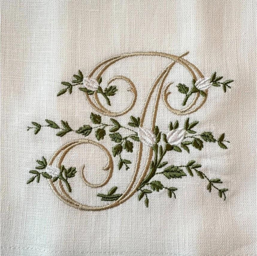 Towel, Floral Monogram P, White (Cream Multi)