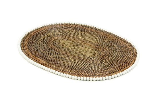 Placemat Oval With Beads White Set of 4 pcs