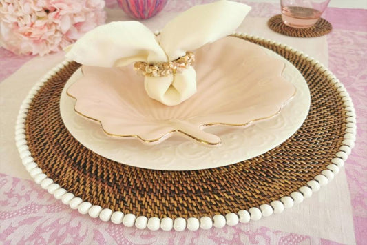 Placemat with Beads White Set of 4 pcs
