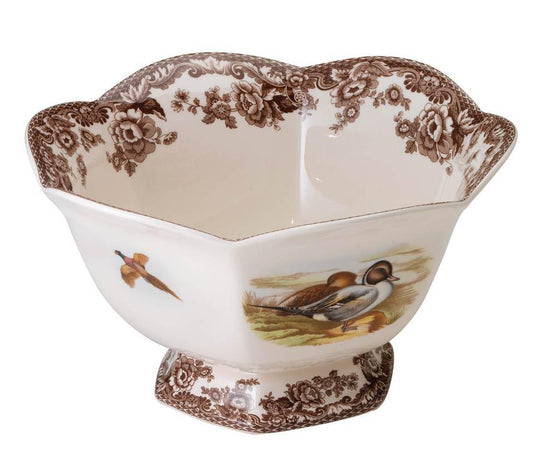 Lapwing and Quail Hexagonal Footed Bowl