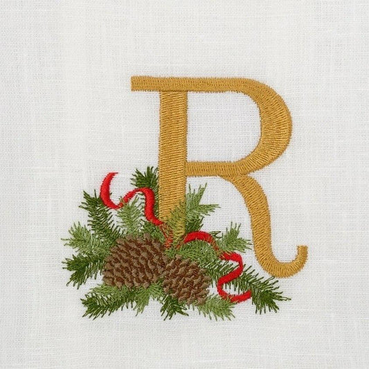 Towel, Winter Pine Monogram R, White (Multi)