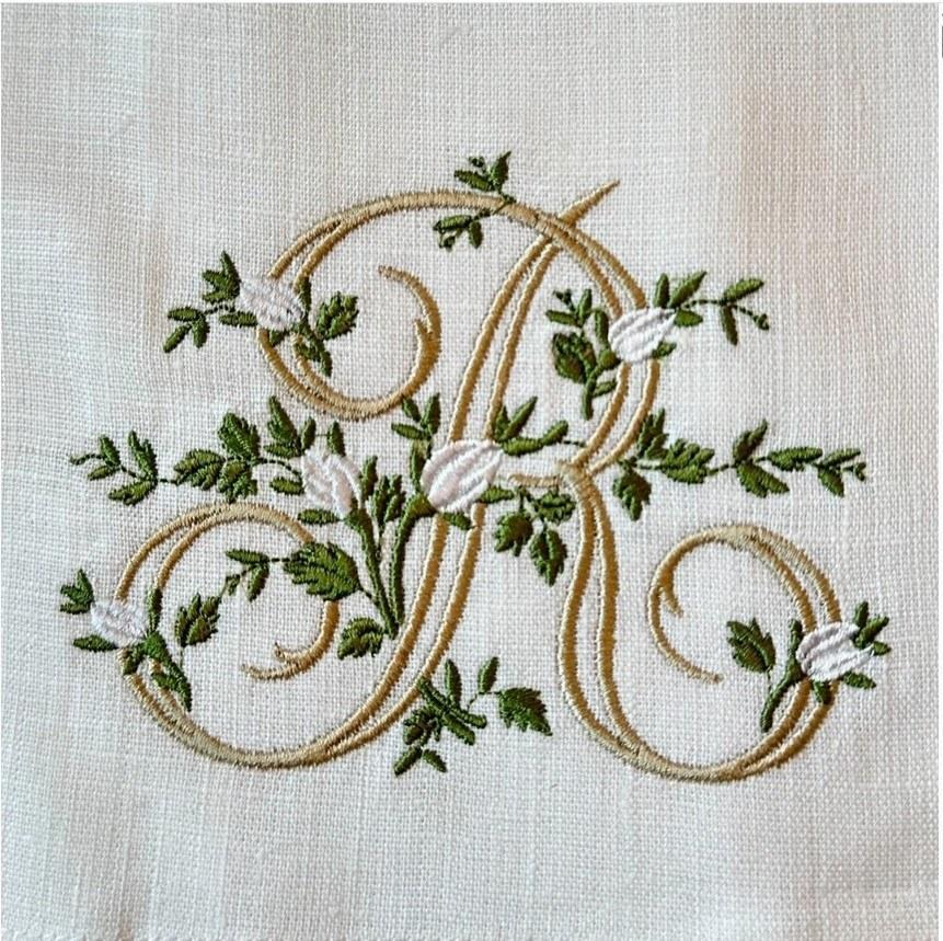 Towel, Floral Monogram R White (Cream Multi)
