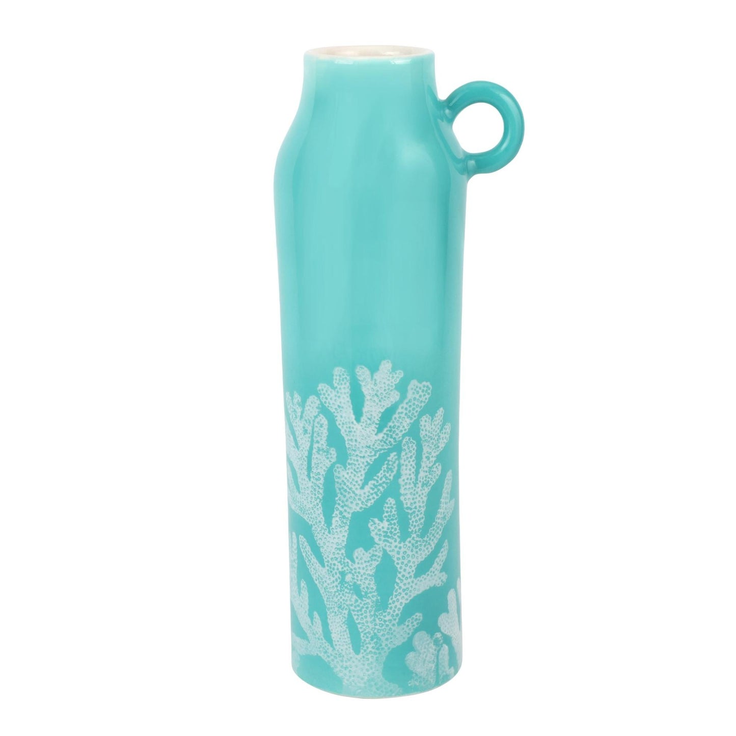 Medium Aqua Tall Handled Vase