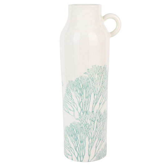 Large White Tall Handled Vase