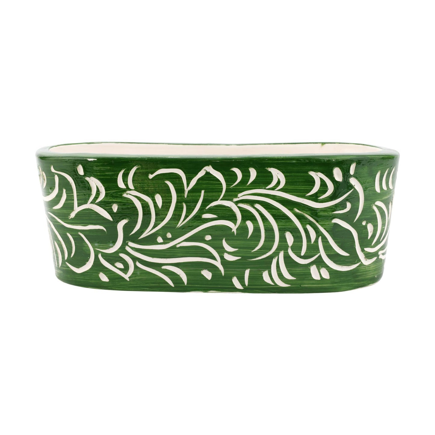 Rustic Garden Dark Green Scroll Oval Planter