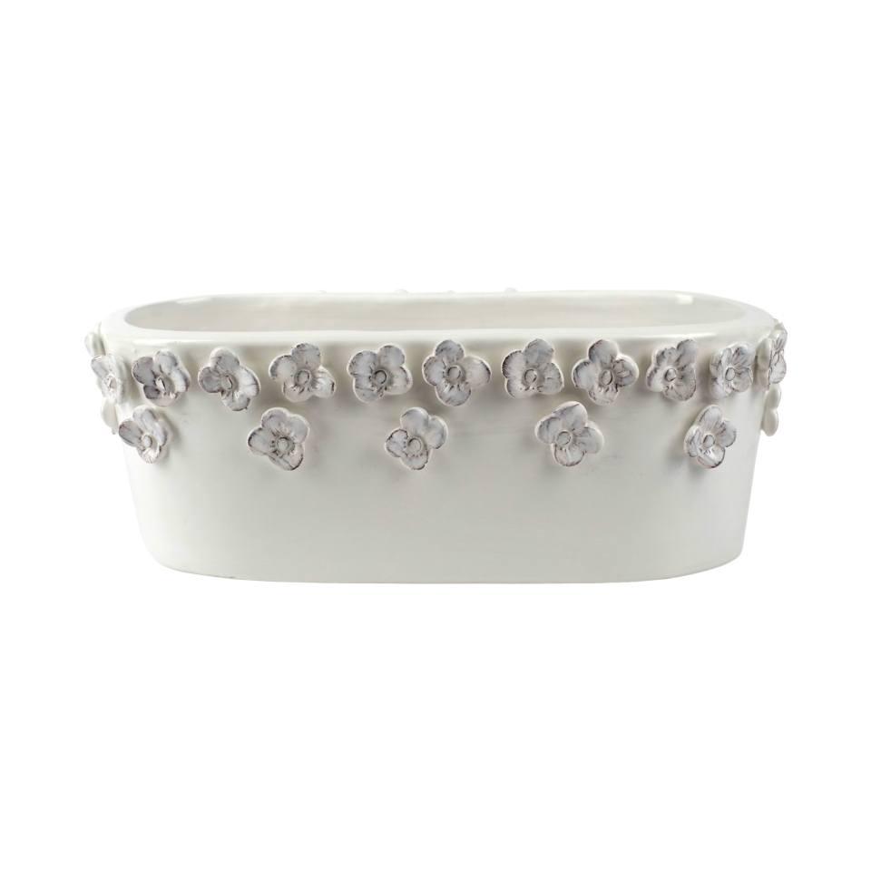White Flower Oval Planter