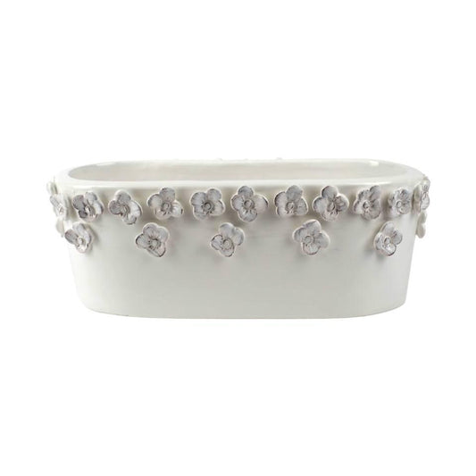 White Flower Oval Planter