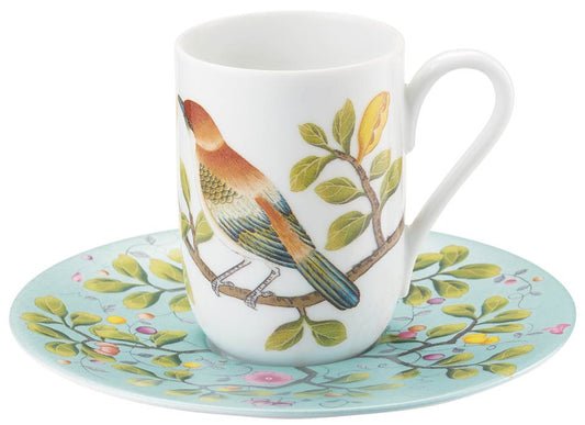 Expresso Cup White Bkgrd & Saucer Turq Bkgrd Set GBX