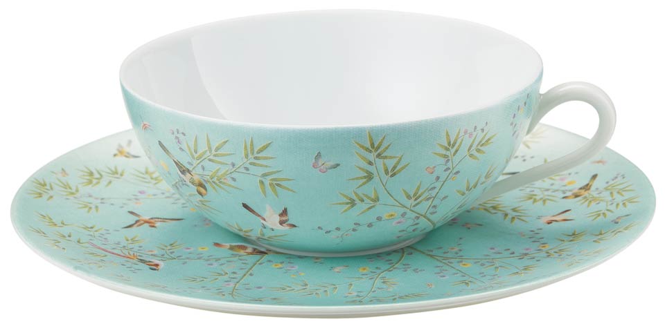 Turquoise Tea cup extra and saucer turquoise background set GBX
