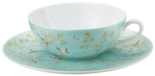 Turquoise Tea cup extra and saucer turquoise background set GBX