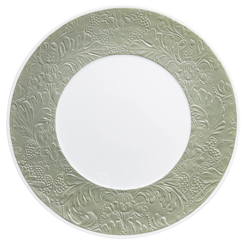 Celadon - American Dinner Plate w/ Engraved Rim 10.6 in