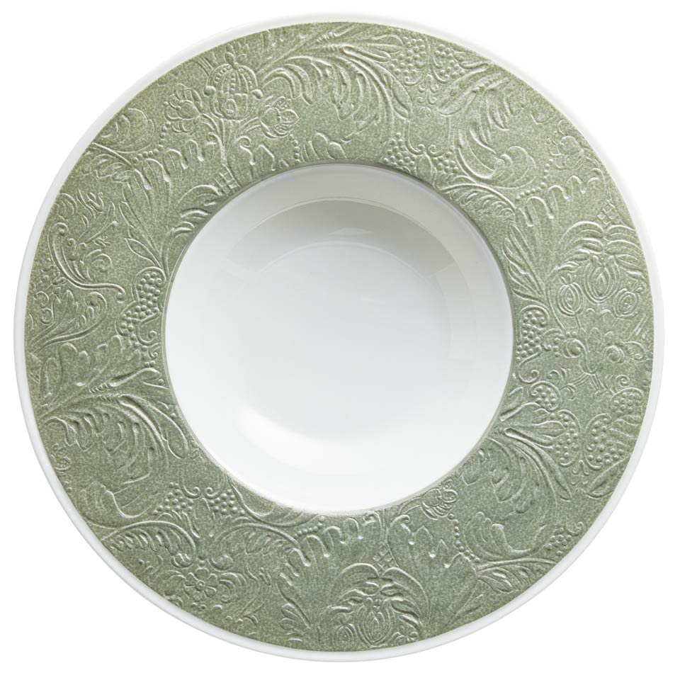 Celadon - French Rim Soup Plate w/Engrvd Rim 10.6 in Ctr 5.5 in 9 oz