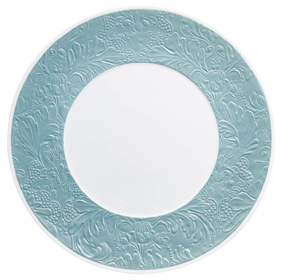 Sky Blue - American Dinner Plate w/ Engraved Rim 10.6 in