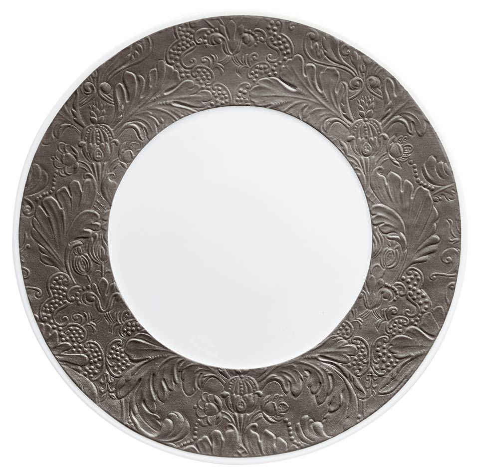 Dark Grey - American Dinner Plate w/ Engraved Rim 10.6 in