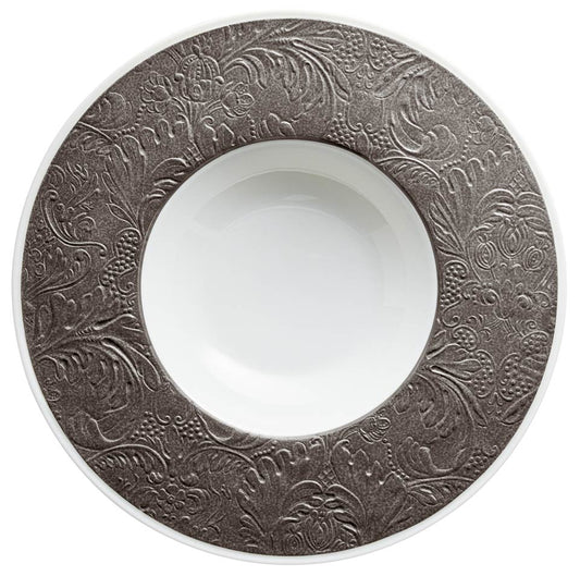 Dark Grey - French Rim Soup Plate w/Engrvd Rim 10.6 in Ctr 5.5 in 9 oz