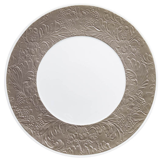 Warm Grey - American Dinner Plate w/ Engraved Rim 10.6 in
