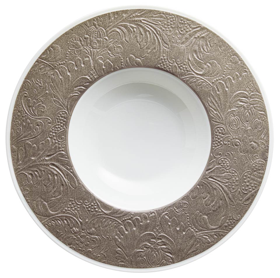 Warm Grey - French Rim Soup Plate w/Engrvd Rim 10.6 in Ctr 5.5 in 9 oz