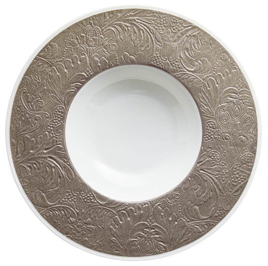 Warm Grey - French Rim Soup Plate w/Engrvd Rim 10.6 in Ctr 5.5 in 9 oz