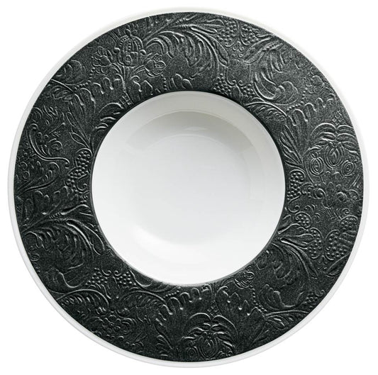 Black Matte - French Rim Soup Plate w/Engrvd Rim 10.6 in Ctr 5.5 in 9 oz