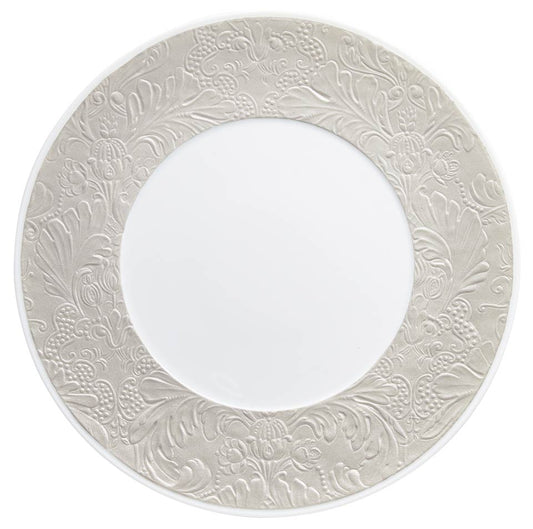 Pearl Grey - American Dinner Plate w/ Engraved Rim 10.6 in