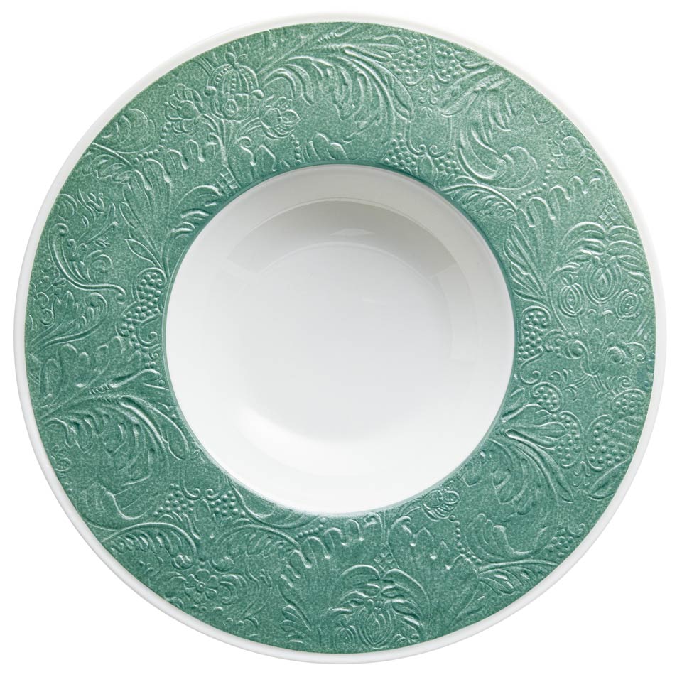 Turquoise - French Rim Soup Plate w/Engrvd Rim 10.6 in Ctr 5.5 in 9 oz
