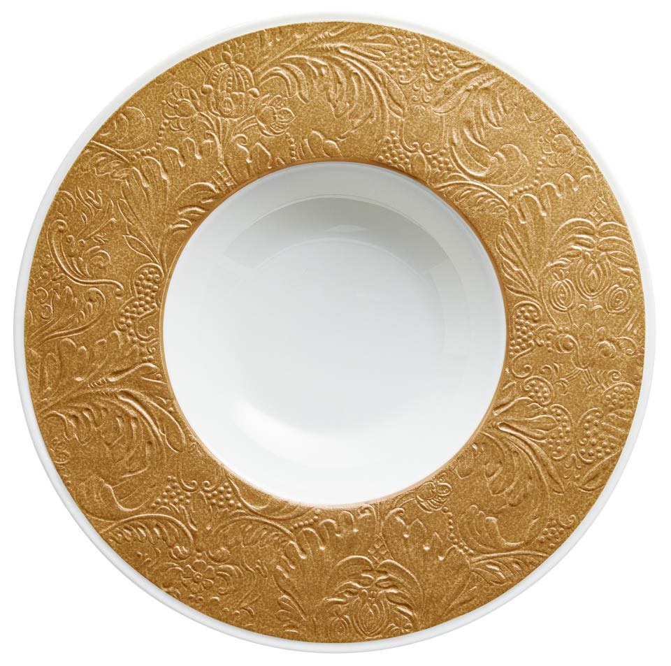 Metallic Gold - French Rim Soup Plate w/Eng Rim 10.6 in Ctr 5.5 in 9 oz