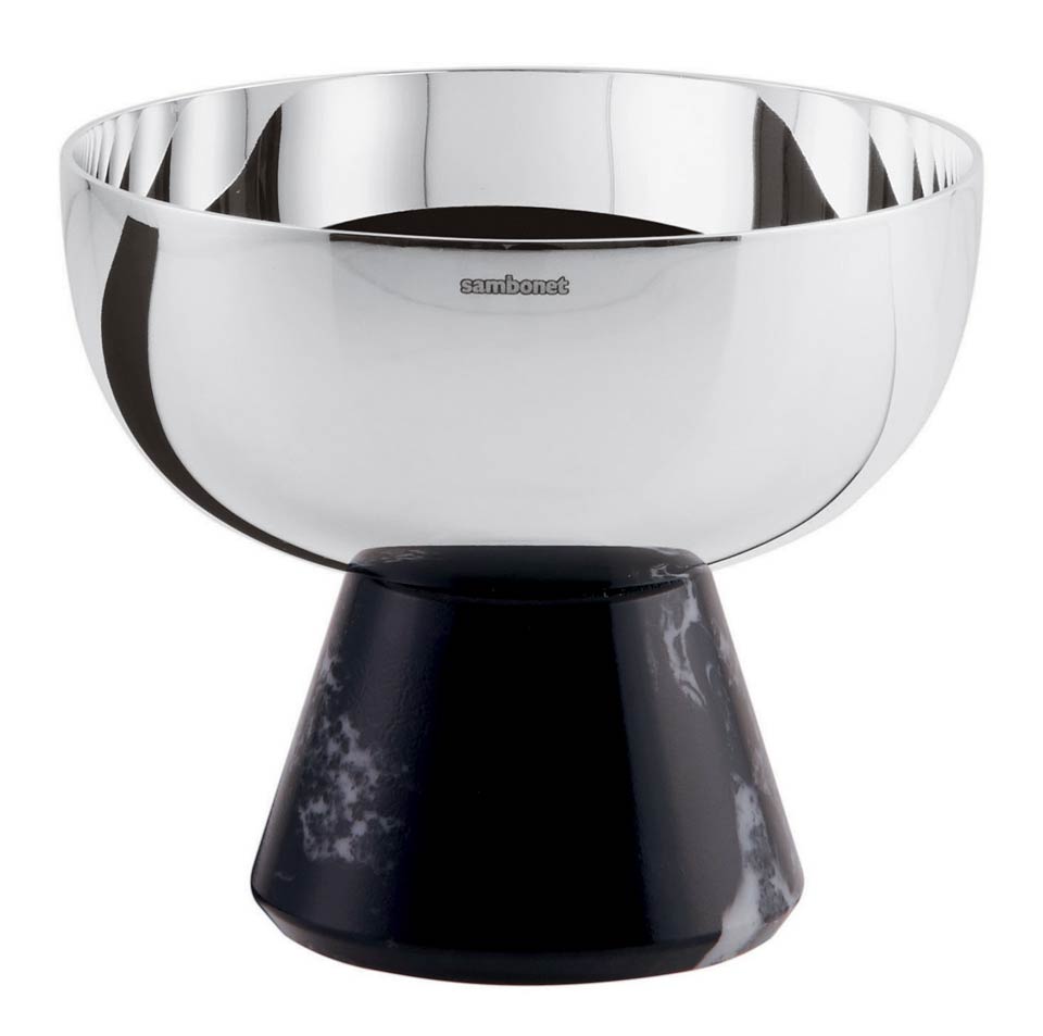 Footed Cup Slvrpltd/Black Marble Resin on 18/10 s/s 4 1/4 in H 3 3/4 in