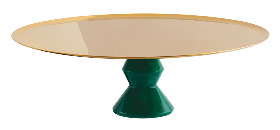 Footed Stand 11 3/4 in H 3 3/4 in PVD Gold/Green Resin