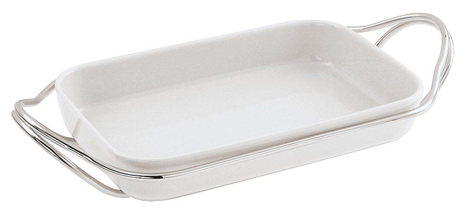 Holder w/ Rectangular Porcelain Dish Set s/s 13 3/4 x 8 1/16 in Polished