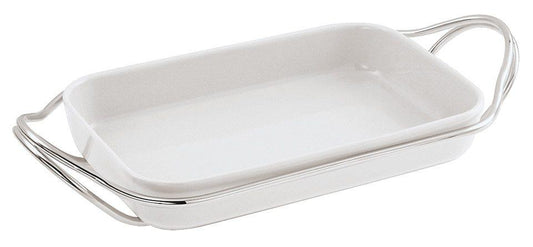 Holder w/ Rectangular Porcelain Dish Set s/s 13 3/4 x 8 1/16 in Polished