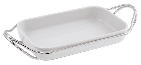 Holder w/ Rectangular Porcelain Dish Set s/s 15 7/8 in x 10 5/8 in Polished