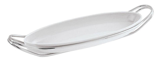 Holder w/ Porcelain Fish Dish Set s/s 18 3/4 X 6 1/2 in Polished