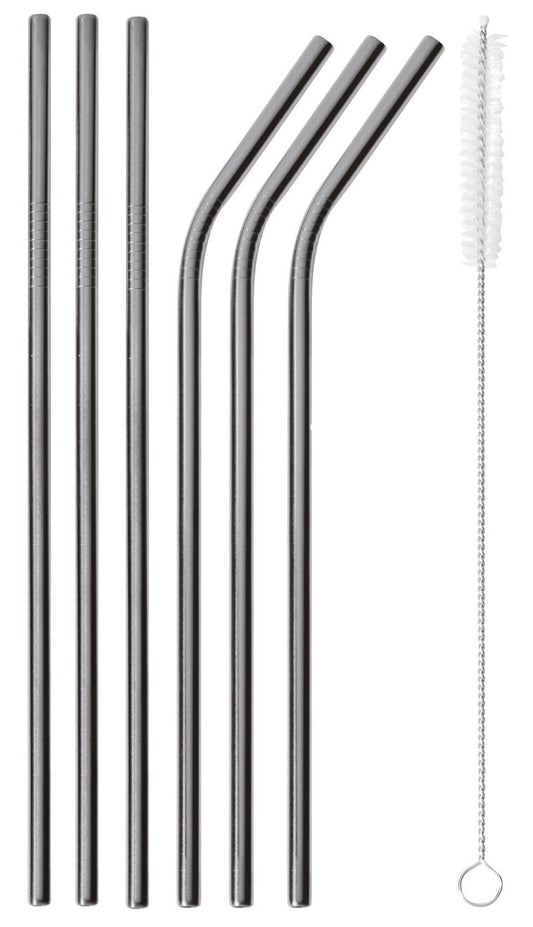 Set of 6 Black Straws (with brush) - s/s