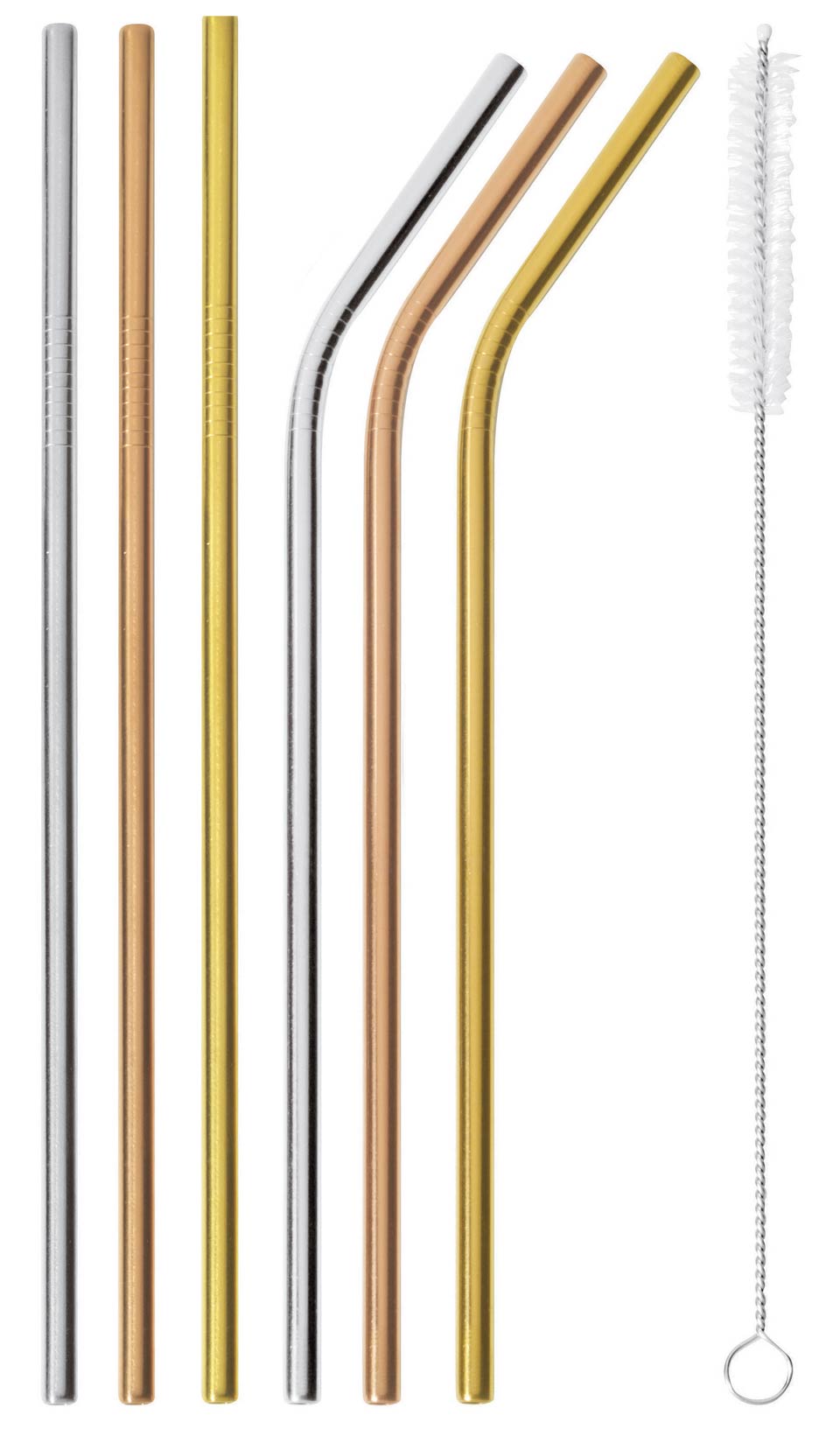 Set of 6 Black, Copper, & Gold Straws (with brush) - s/s