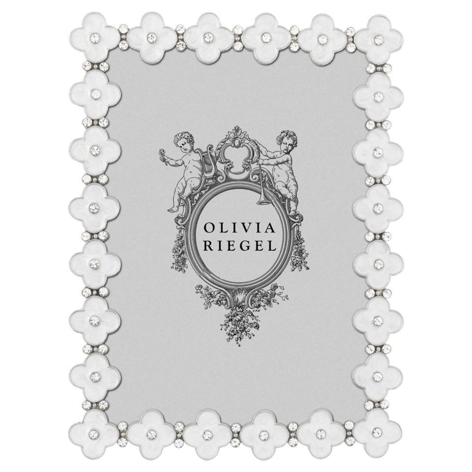 Silver White Enamel Clover Picture Frame
