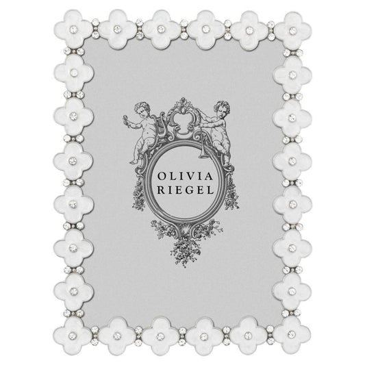 Silver White Enamel Clover Picture Frame