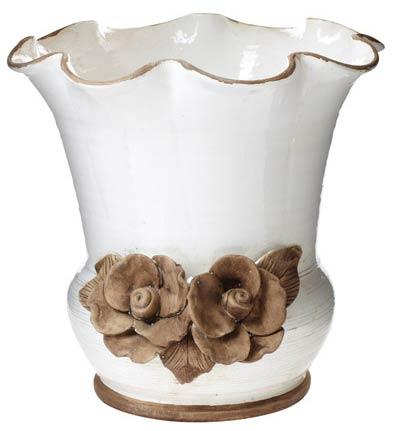 White Scalloped Planter w/ Flowers