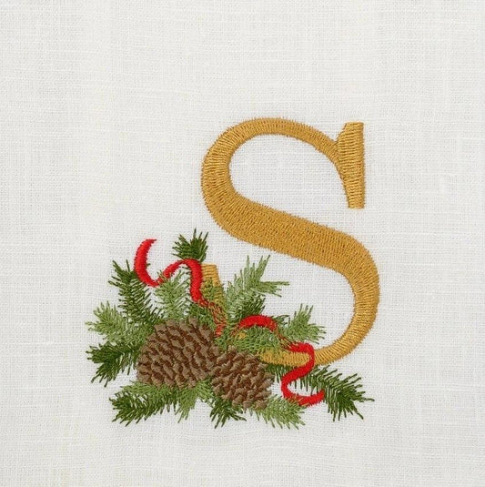 Towel, Winter Pine Monogram S, White (Multi)