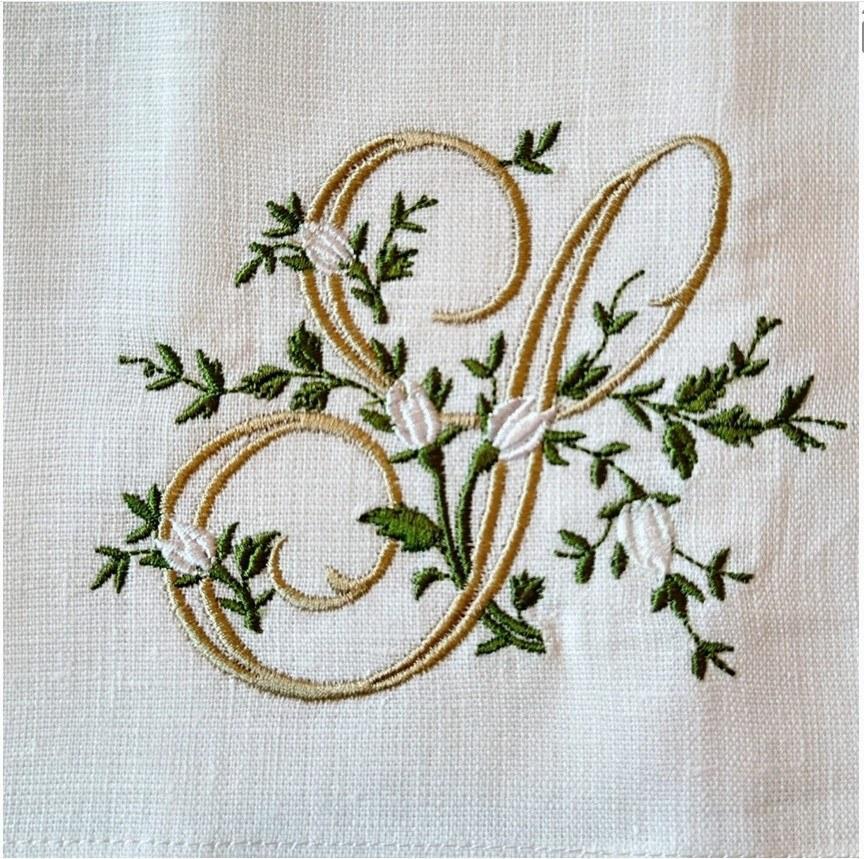 Towel, Floral Monogram S, White (Cream Multi)