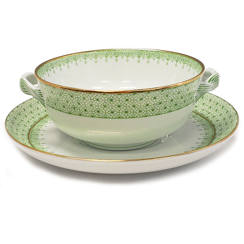 Apple Green Lace Cream Soup & Saucer