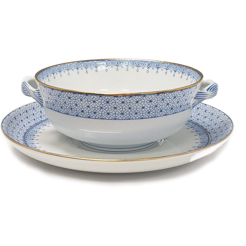 Cornflower Blue Lace Cream Soup & Saucer