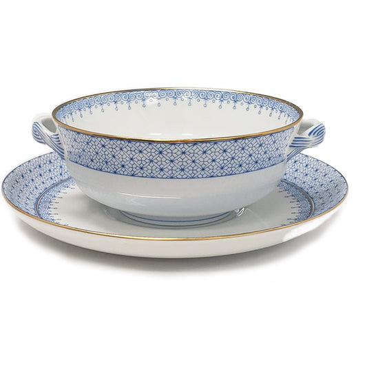 Cornflower Blue Lace Cream Soup & Saucer