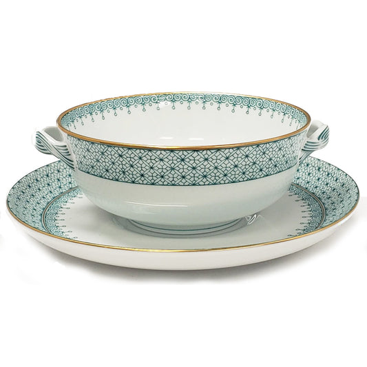 Green Lace Cream Soup & Saucer