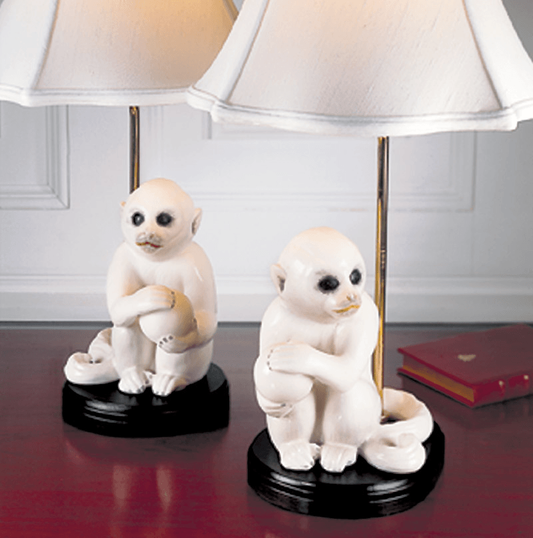 Small White Monkey Lamp, Pair